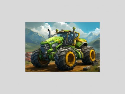 Traktor u horské vesnice