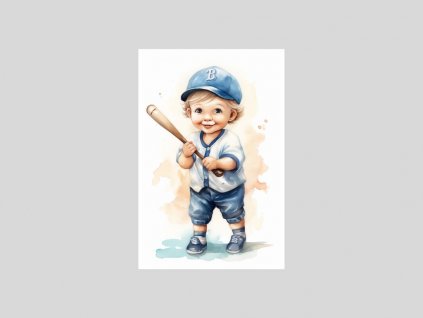 Akvarelový Baseballista v Modré