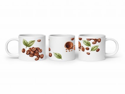 Bílý keramický hrnek o objemu 200 ml s akvarelovým motivem kávových zrn od Akvarela Design