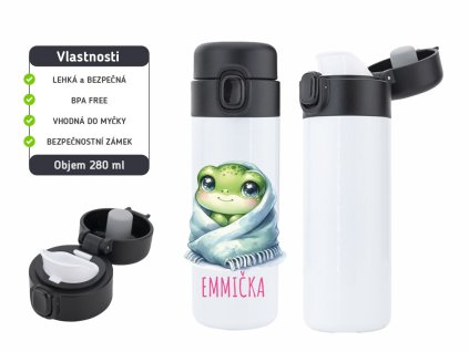 Dětská termoska One Touch 280 ml s motivem žabičky v dečce, bezpečnostní zámek, BPA free.