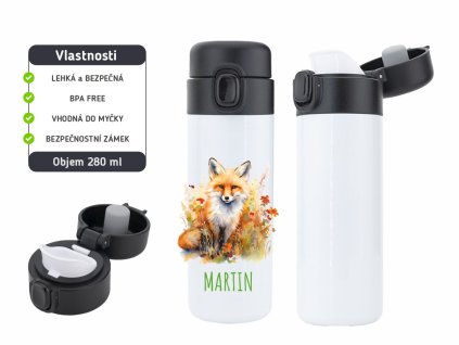 Dětská termoska One Touch 280 ml s motivem lišky, bezpečnostní zámek, BPA free.
