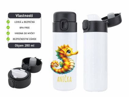 Dětská termoska One Touch 280 ml s motivem mořského koníka, bezpečnostní zámek, BPA free.