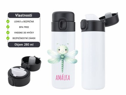 Dětská termoska One Touch 280 ml s motivem vážky, bezpečnostní zámek, BPA free.