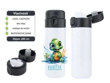 Dětská termoska One Touch 280 ml s motivem želvy, bezpečnostní zámek, BPA free.