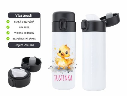 Dětská termoska One Touch 280 ml s motivem káčátka, bezpečnostní zámek, BPA free.
