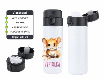 Dětská termoska One Touch 280 ml s motivem myšky, bezpečnostní zámek, BPA free.