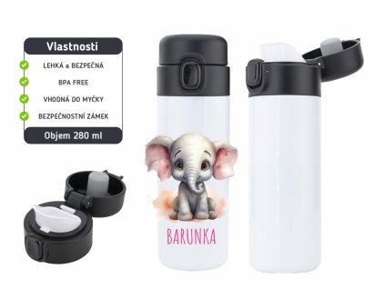 Dětská termoska One Touch 280 ml s motivem slona, bezpečnostní zámek, BPA free.