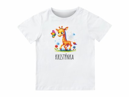 Dětské tričko se jménem – Žirafa s motýlem