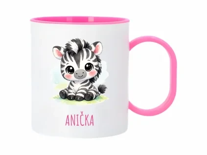 zebra plast hrnek ruzovy