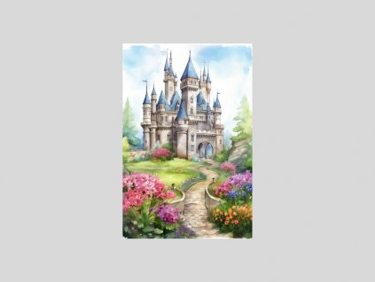 Akvarelový hrad v květinové zahradě