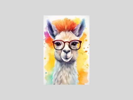 Stylová akvarelová lama s brýlemi