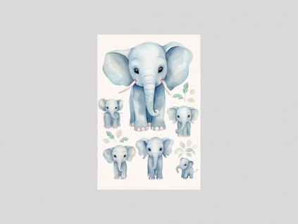 Akvarelová rodina slonů
