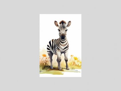 Akvarelová Zebra v Květinovém Poli