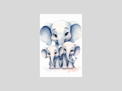Rodinný Portrét Akvarelových Slonů