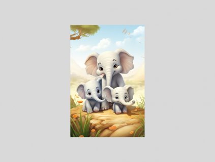 Sloni v Přírodní Oáze s Akvarelovými Elementy