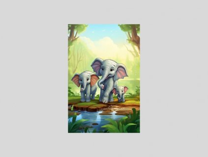 Sloni u Akvarelového Lesního Potočku