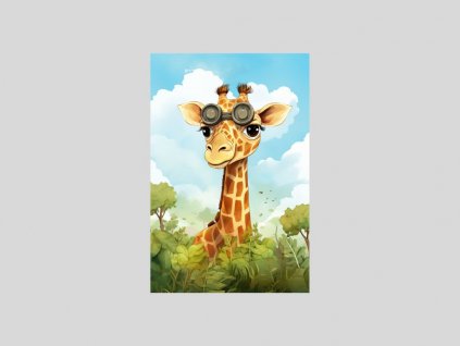 Akvarelová Žirafa s Leteckými Brýlemi