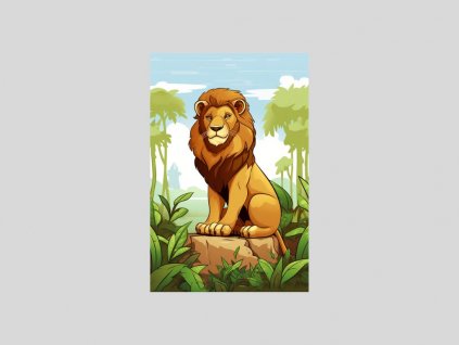 Akvarelový Lev v Tropické Džungli