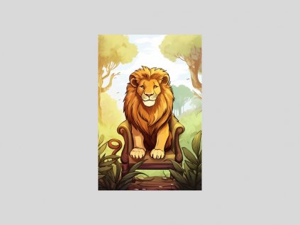 Akvarelový Lev na Královském Trůnu