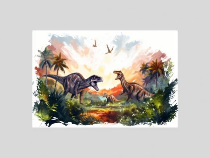 Akvarelová Prehistorie v Západu Slunce