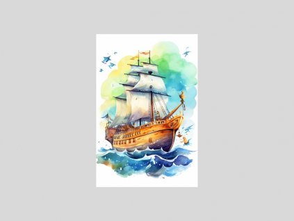 Akvarelová Loď na Otevřeném Moři