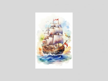 Akvarelový Přístav s Pirátskou Lodí