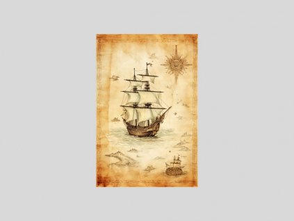 Stará Námořní Mapa s Loděmi