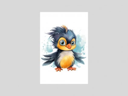 Akvarelový ptáček s kudrnatým peřím