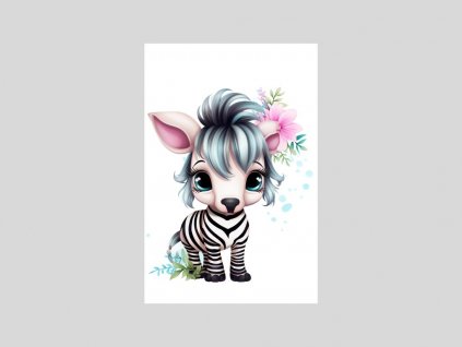 Akvarelová zebřička s květinovým čelenkou