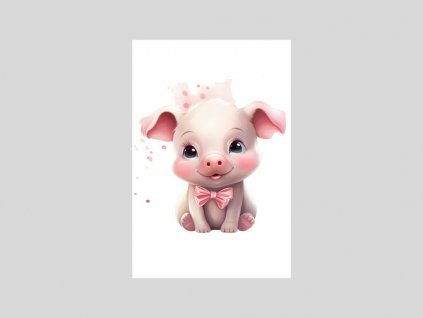 Akvarelové prasátko s mašličkou