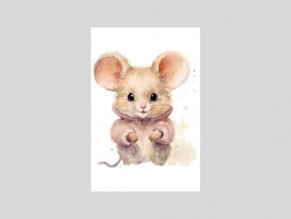 Akvarelová myška v růžovém svetříku