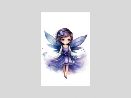 Akvarelová víla s fialovými křídly
