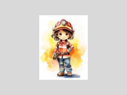 Akvarelový malý hasič