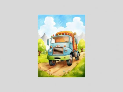 Akvarelový autobus v přírodě