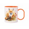 Oranžový dětský plastový hrnek s obrázkem lišky v podzimní krajině, 300 ml, od Akvarela Design – perfektní pro malé průzkumníky.