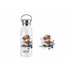 Dvoustěnná nerezová termoska s akvarelovým motivem medvídka pilota v letadle a možností personalizace.