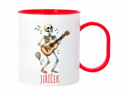 Veselý kostlivec s kytarou Červený