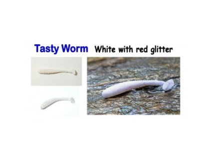 Tasty Worm-50mm White with red glitter 8pcs