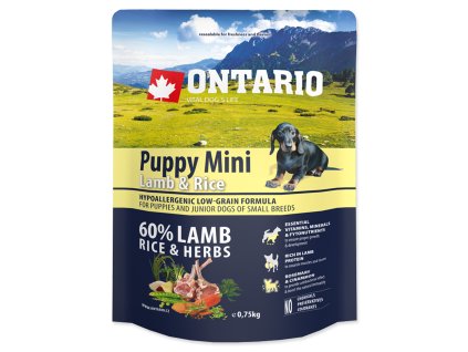 Ontário puppy mini lamb+rice 0,75kg