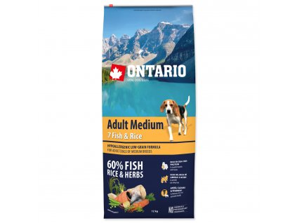 ONTARIO Dog Adult Medium Fish & Rice 12kg