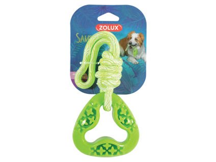 Hračka pes TPR SAMBA trojúhelník s lanem zelená Zolux