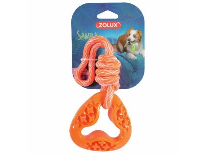 Hračka pes TPR SAMBA trojúhelník s lanem oranžová Zolux