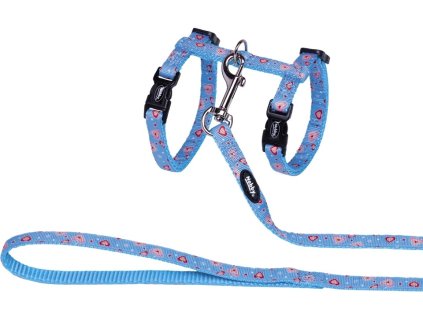 Heart Light Blue postroj s vodítkem pro kočky modrý