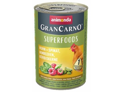 GRANCARNO Superfoods kuře,špenát,maliny,dýňová semínka 400 g pro psy