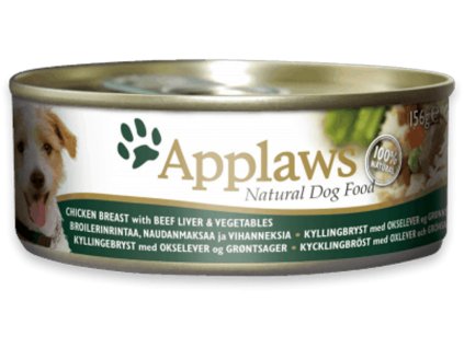 Applaws konzerva Dog Kuře, hovězí játra a zelenina 156 g