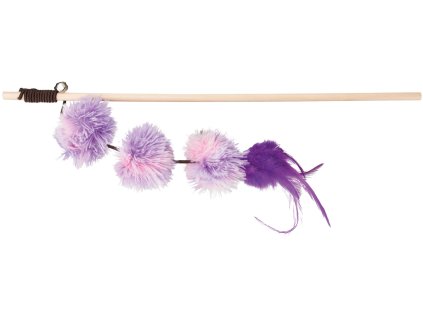 Vábnička/prut s pompon míčky a peřím, 40cm