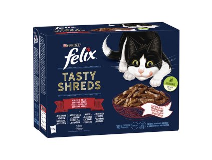 Felix Tasty Shreds - hovězí,kuře,kachna,krůta ve vl. šťávě (12x80g)