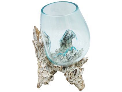 Skleněná dekorace na vymývaném dřevě - velká