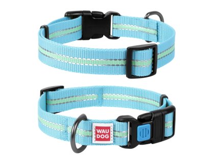 Obojek nylonový Waudog Glow modrý (Délka 35-58cm/2,5cm)