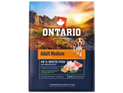 136750 nove krmivo ontario adult medium fish brown rice 2 25kg